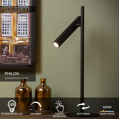 Lucide PHILON - Schreibtischlampe - Ø 13 cm - LED Dim. - 1x4,5W 3000K - Schwarz
